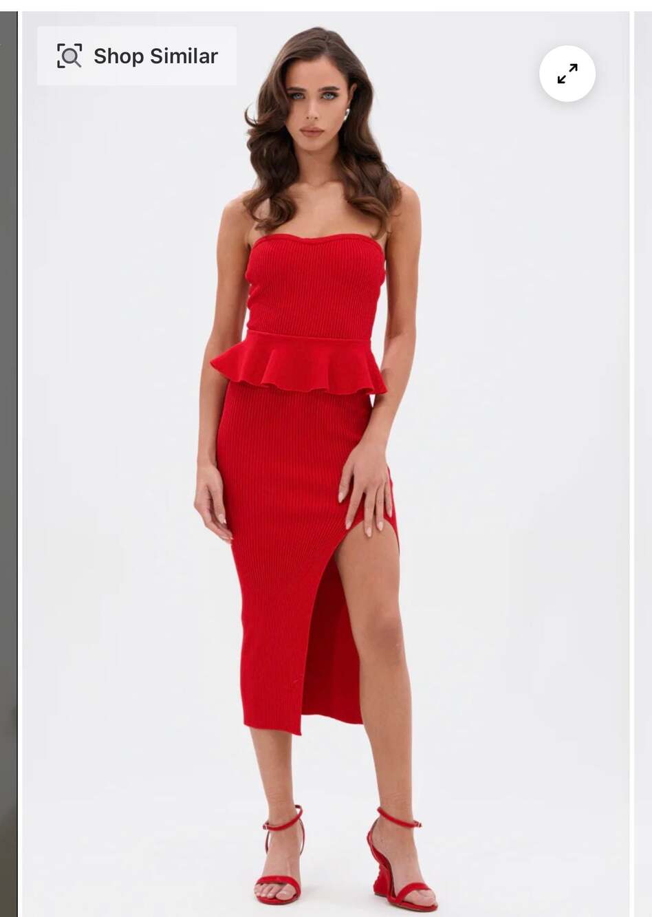 Akira Ribbed Strapless Peplum Maxi Dress in Red